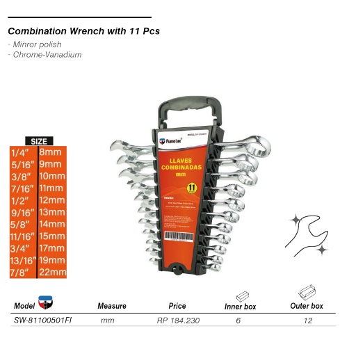 Kunci Ring-Pas Set 11pcs 8-22mm COMBINATION WRENCH Konci Ring Pas Set