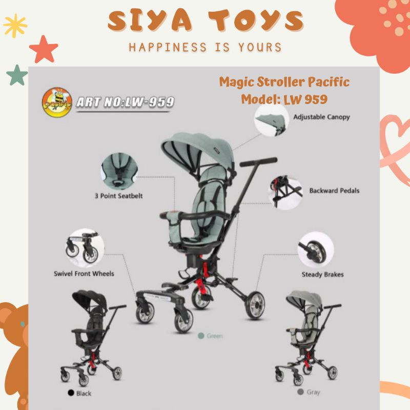 SIYA✨FREE BUBBLEWRAP MAGIC STROLLER BABY PACIFIC LW 959 CABIN SIZE KERETA DORONG BAYI MUDAH DIBAWA STROLLER TRIKE KADO MURAH STROLLER MURAH MULTIPOSISI