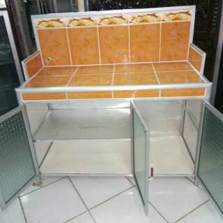  Meja  Kompor  Dapur 3 Pintu Rak Piring Keramik Aluminium 