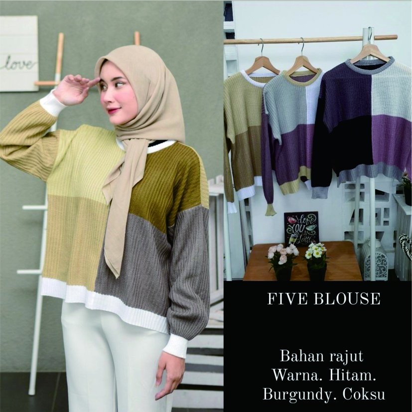 SWEATER RAJUT FIVE BLOUSE  SWEATER RAJUT KOREA STYLE WANITA ATASAN WANITA BLOUSE CEWEK RAJUT WANITA PREMIUM SLIMFIT TERBARU KEKINIAN TRENDY MURAH