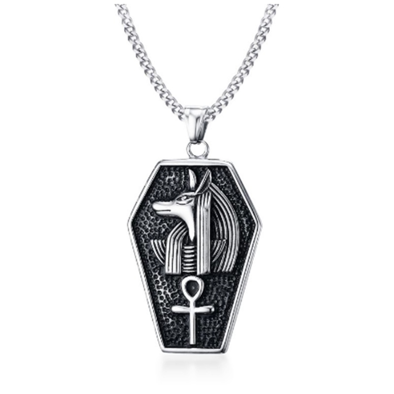 Mens Necklaces Mystical Egypt Coffin Amulet Anubis Ankh Pendant Necklace Vintage Men Jewelry