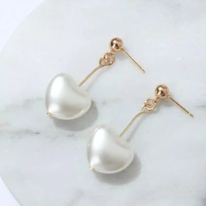 Anting Mutiara Cinta Hati Imitasi Pearl Stud Earring