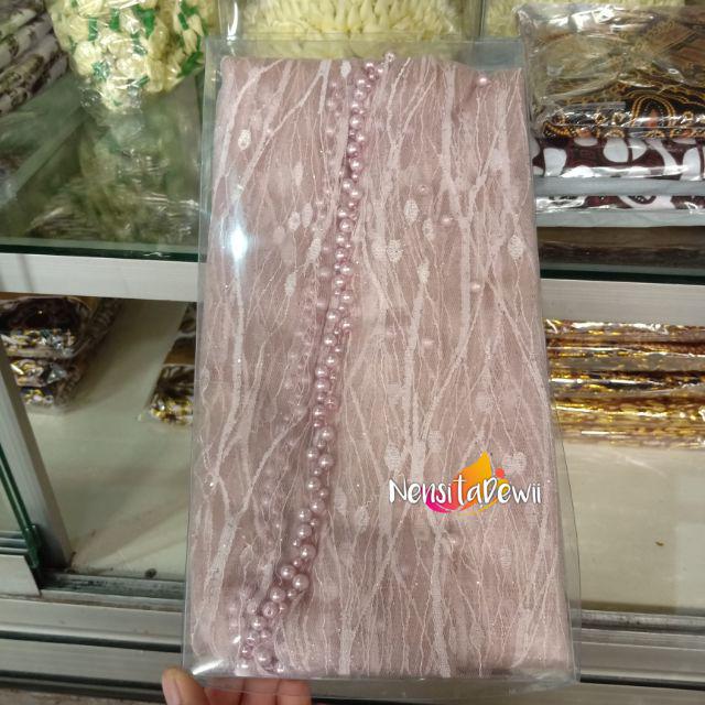 KERUDUNG PENGANTIN / VEIL MUTIARA MOTIF AKAR / VEIL MUTIARA POLOS / VEIL PENGANTIN-Rose Gold (Akar)