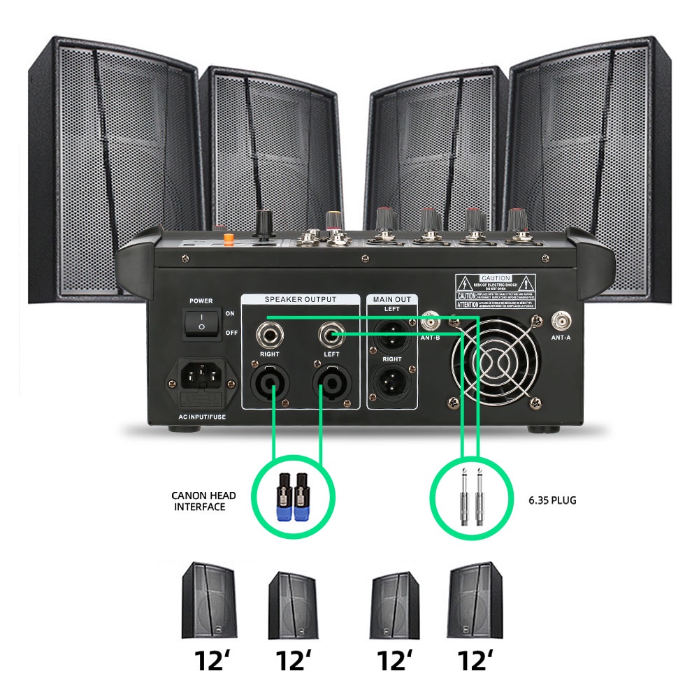 Mixer Audio Profesional PMX402D/PMX402S 4 saluran dengan efek 16DSP bawaan Penguat daya 350 watt 2 saluran Dilengkapi dengan 2 mikrofon nirkabel UHF Penyesuaian EQ equalizer 7-band 2-lapisan Mendukung pemutaran Bluetooth/USB/PC/MP3