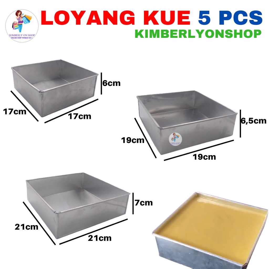 Kimberlyonshop Loyang Kue Segi Empat Set Alumunium Isi 5