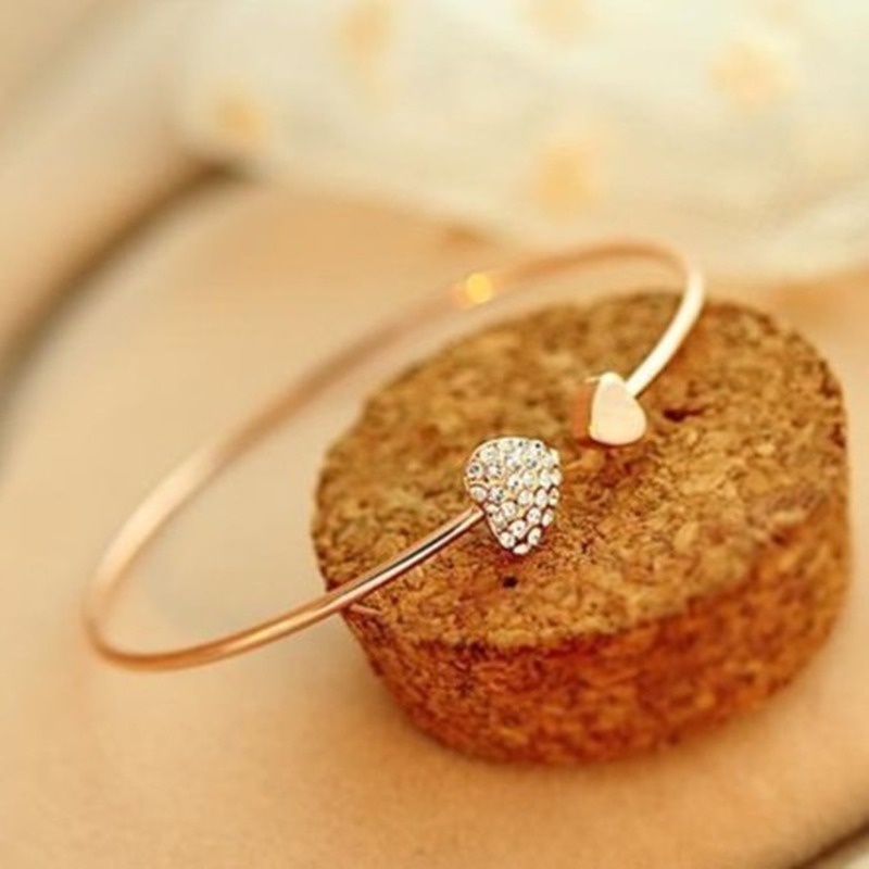 Korean version full diamond heart-shaped love opening gold-plated bracelet