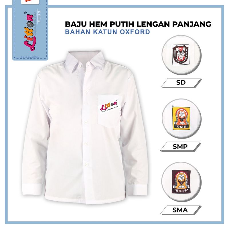 LITTON Oxford Seragam Sekolah Putih Polos Lengan Panjang  SD SMP SMA / Baju Sekolah Anak Nasional/ Perlengkapan Sekolah Anak