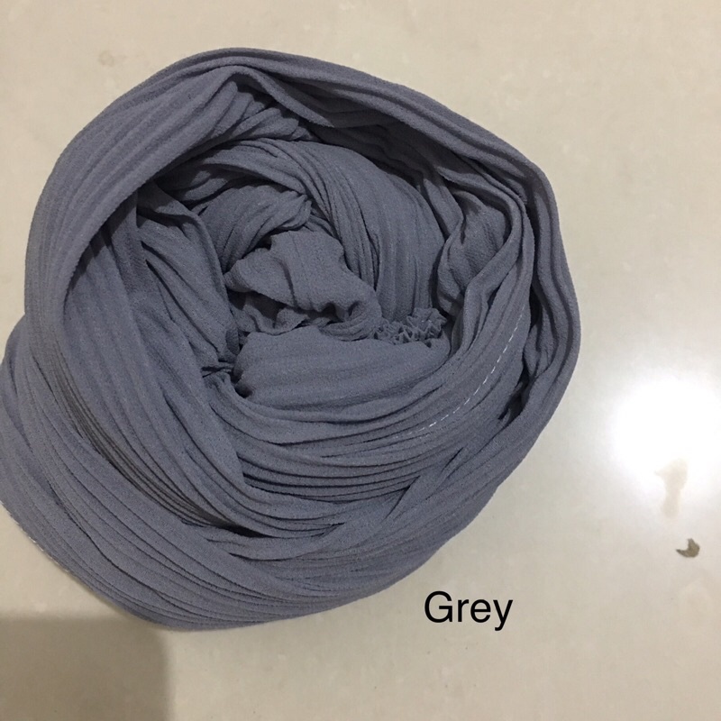 [TANPA GARIS TENGAH] FULL PLISKET PASHMINA pashmina plisket ceruty babydoll pasmina plisket-Grey