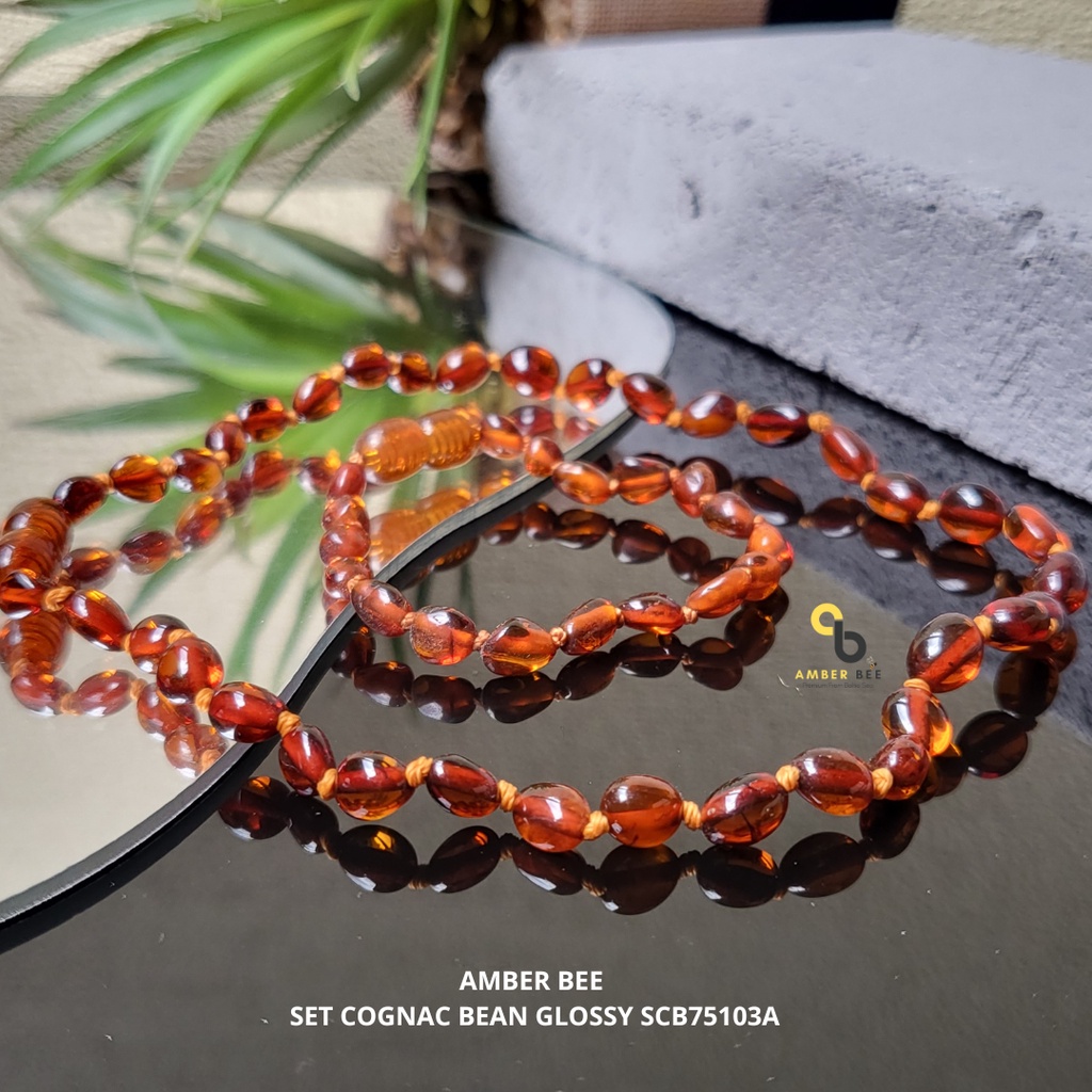 Set Kalung Bayi &amp; Anak Tumbuh Gigi Amber Lithuania Cognac Beans SNGBC75103A Amber Bee