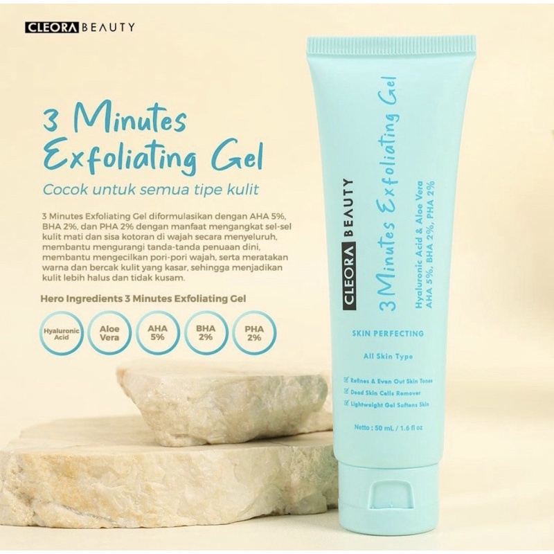 【Official Outlet】 CLEORA BEAUTY - 3 Minutes Exfoliating Gel Face Peeling Gel Mask Ekfoliasi AHA BHA PHA Hyaluronic Acid Aloevera Pemula Aman Semua Jenis Kulit Viral BPOM