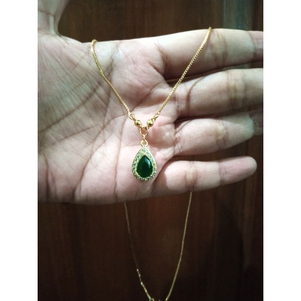 KALUNG KOYE XUPING LIONTIN BATU PERMATA H*JAU//LAPIS EMAS