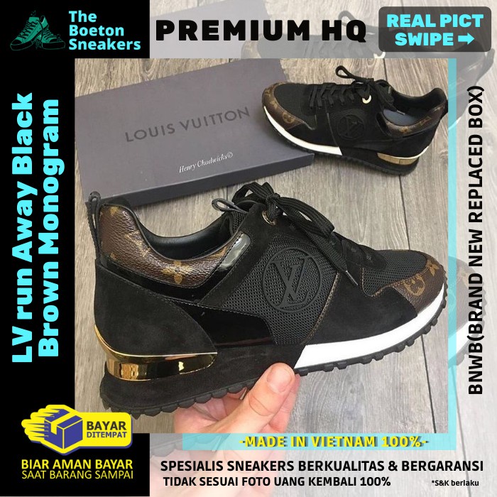 Sepatu Louisevuitton LV run Away Original Black Brown Monogram Sneakers Wanita Pria Premium Import B