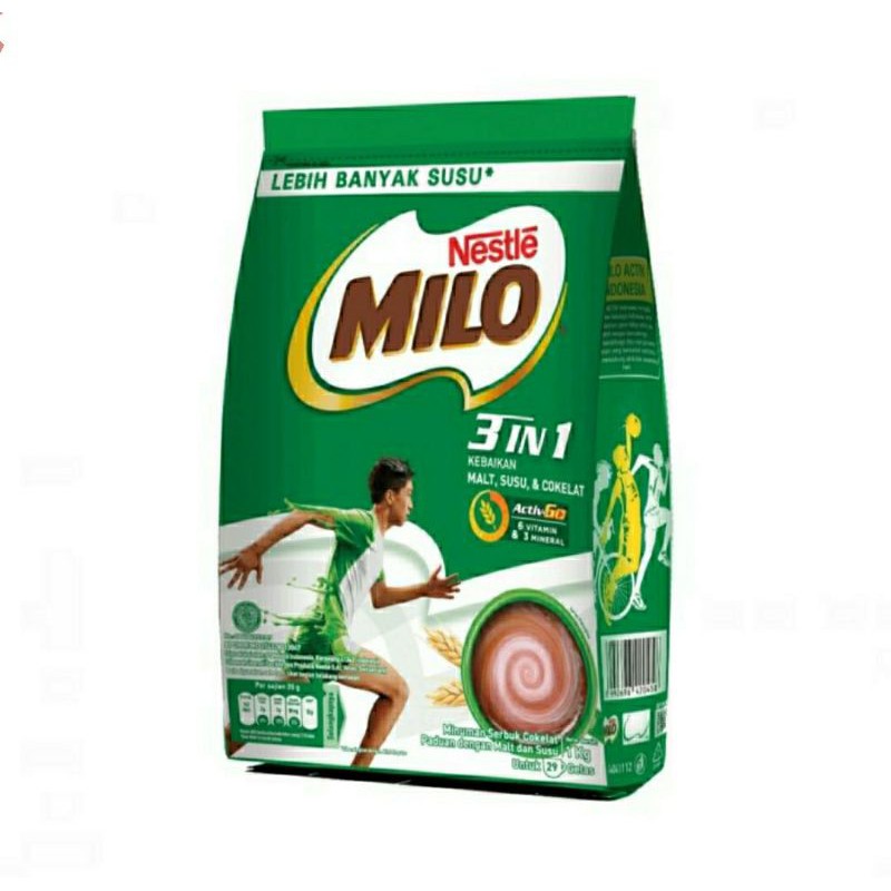 Milo 3 in 1 pouch 1 kg - Milo Susu Bubuk kemasan 1kg