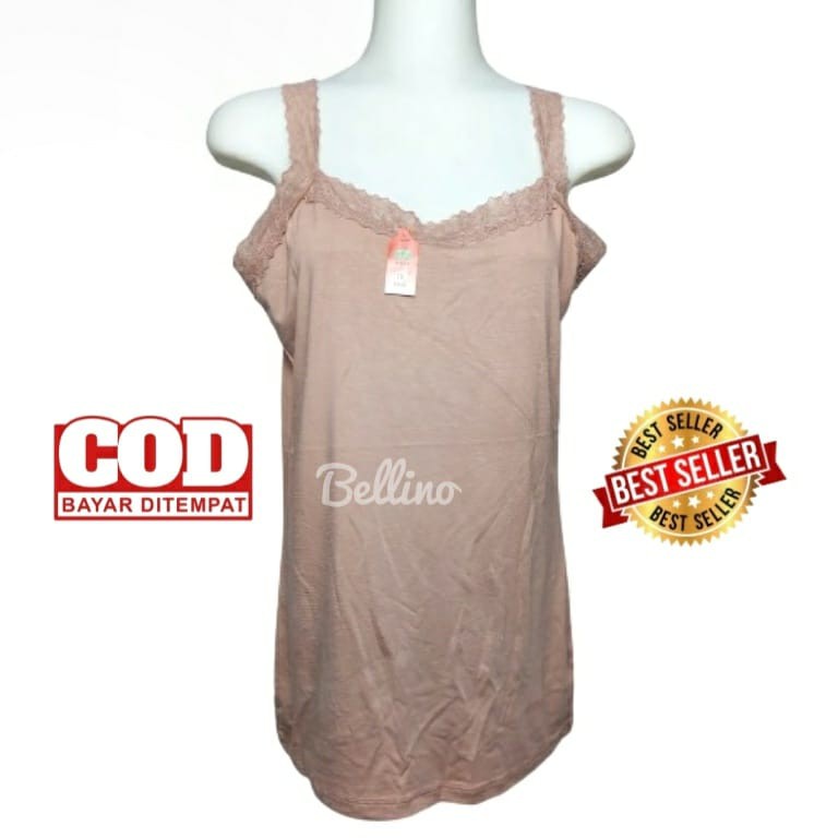 Camisol Renda Jumbo Viorano Tank Top Singlet Camisole Wanita Tanktop Big Size Super Soft Kaos Ft XXL-Mocca