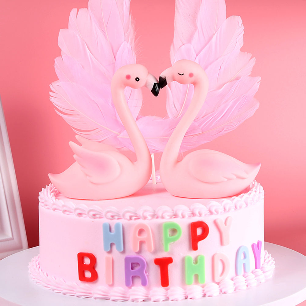 Ornamen Topper Kue Desain Flamingo Dengan Lampu Untuk Dekorasi Pesta Ulang Tahun