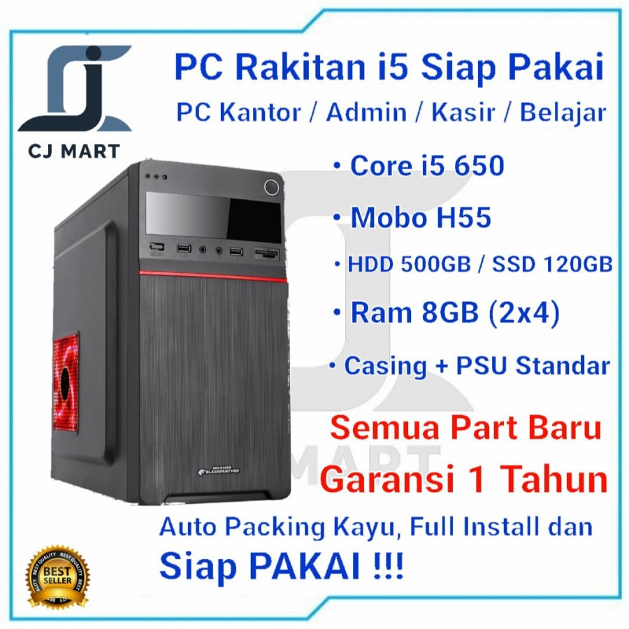 PC RAKITAN Core i5 / RAM 8GB / HDD 500GB / PC RAKITAN / PC KANTOR - 4GB + SSD 120GB, Casing RGB