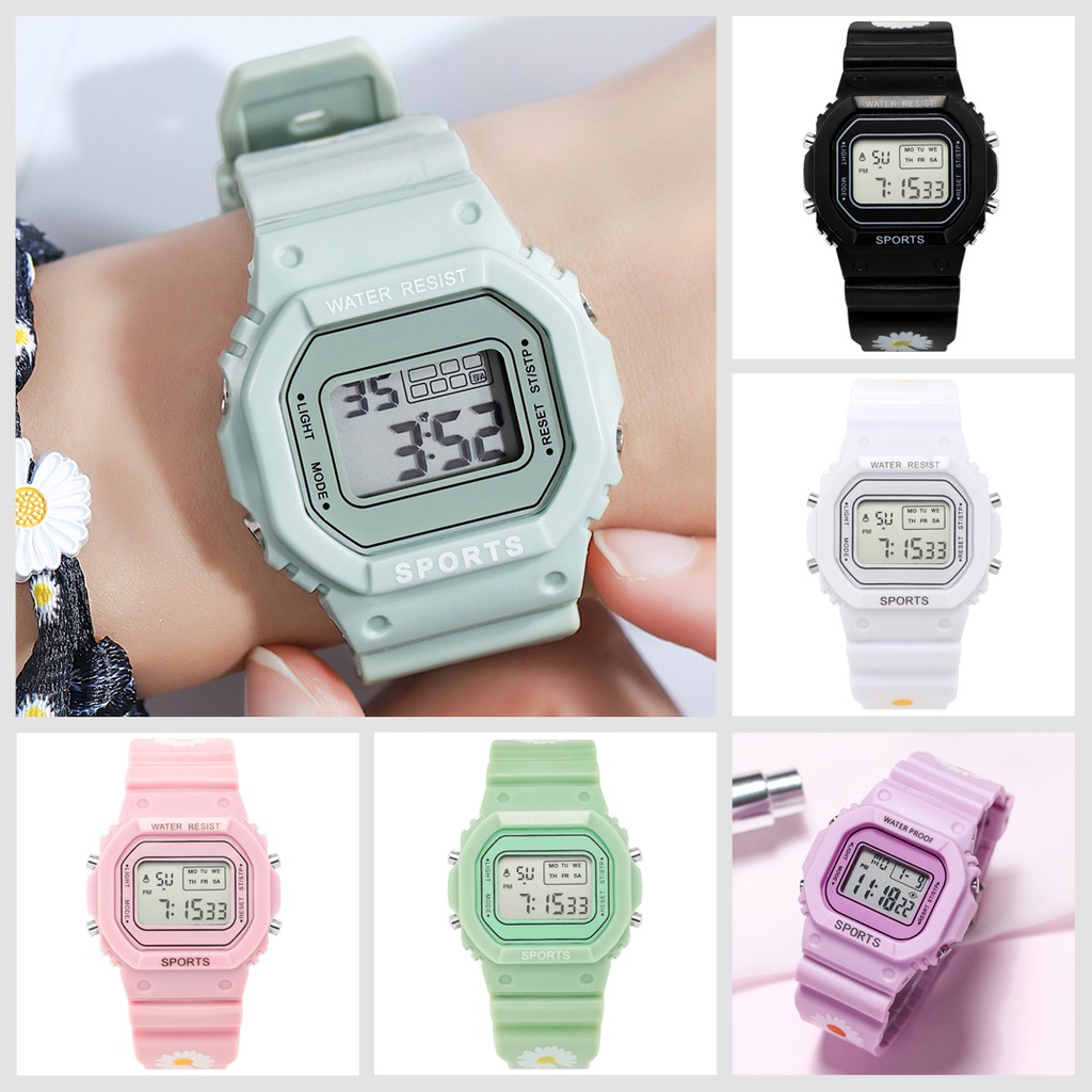 Jam Tangan Wanita Digital Strap Rubber Bunga Daisy Korea Style Fashion Sport Import