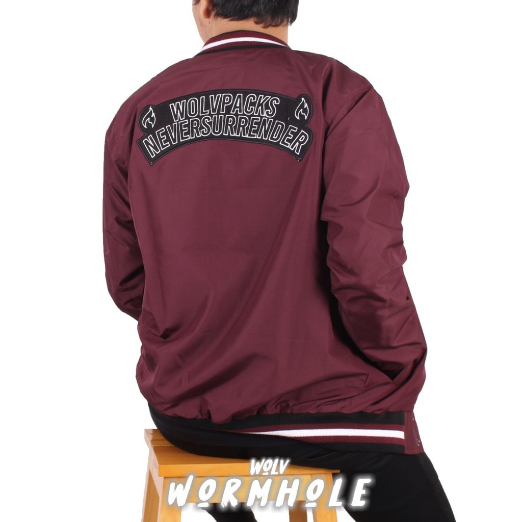 JAKET BASEBALL WORNHOLE WOLV / JAKET PRIA / JAKET MOTOR