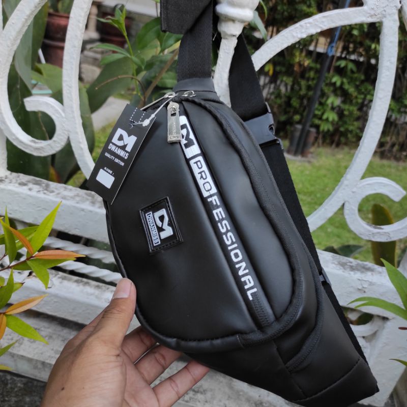 Tas Pria Original | Waistbag Pria Kulit Sintetis | Tas Selempang Distro Keren 3 Kantong