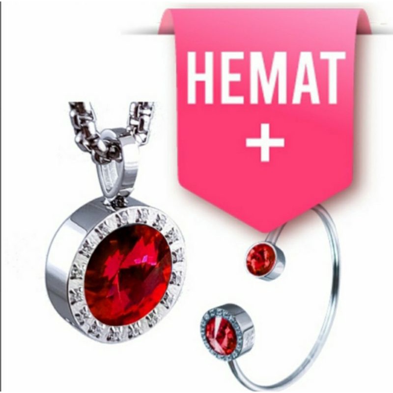 Kalung KK Liforce + Gelang KK Liforce Love Blue Sapphire Red Siam Emerald Crystal Black Milenial