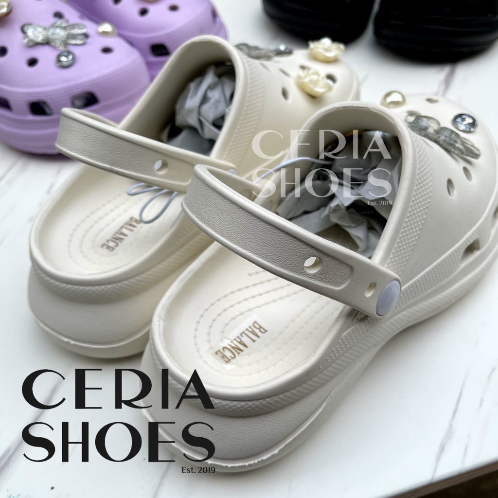 BALANCE Sandal Wanita EVA 6 Cm Classic Clog include Accesoris Bear Rubber Super Soft Lembut Ringan Empuk Sol Non-Slip