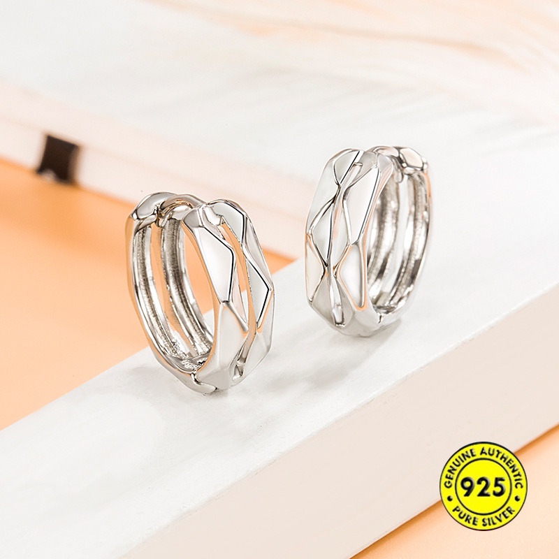 Anting Klip Bentuk Lingkaran Geometris Bahan Sterling Silver Aksen Berlian Gaya Retro Untuk Pria Dan Wanita