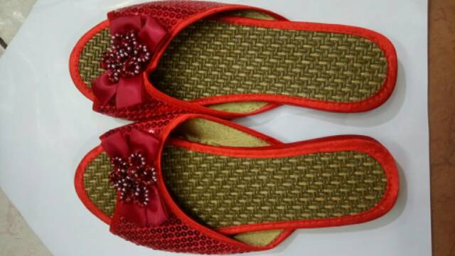 Sandal Merah Pengantin Wanita Lamaran Sang Jit