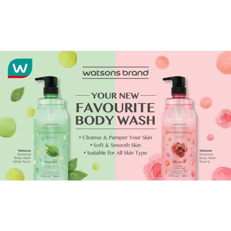 Jual sabun mandi watson botanical body wash 1000ml 1 liter white tea