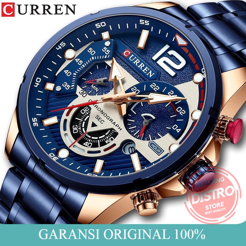 Jam Tangan Pria CURREN 8395  Analog Stainless Steel Chronograph Aktif Luminous Hand jam tangan pria 