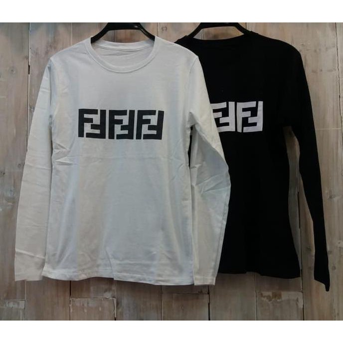 promo happycollection tumblrtee / kaos lengan panjang fendi / tshirt wanita - putih terbaru
