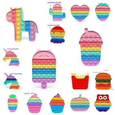 [ORGM] 40 motif! BAHAN TEBAL MAINAN POP FIDGET TOY POP IT RAINBOW SOUVENIR GOODIEBAGS