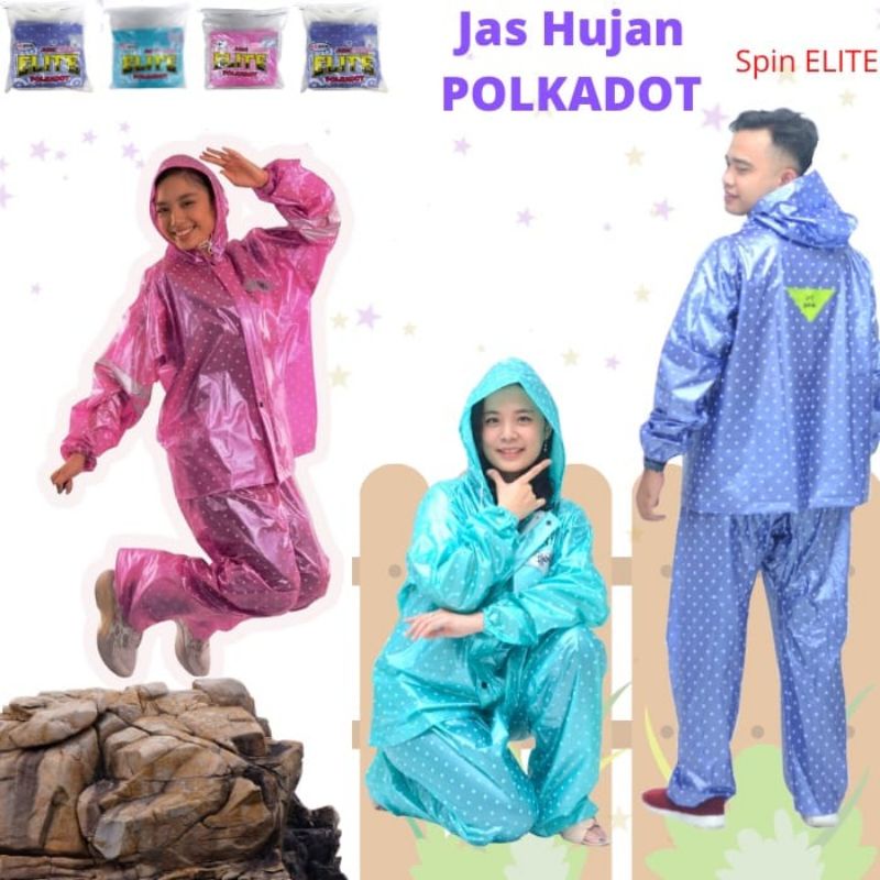 Jas Hujan Jaket Celana Dewasa Baju Celana Motif Polkadot Onde Bulat Spin Imut Keren Murah - Mantel Mantol Pria Wanita Dewasa