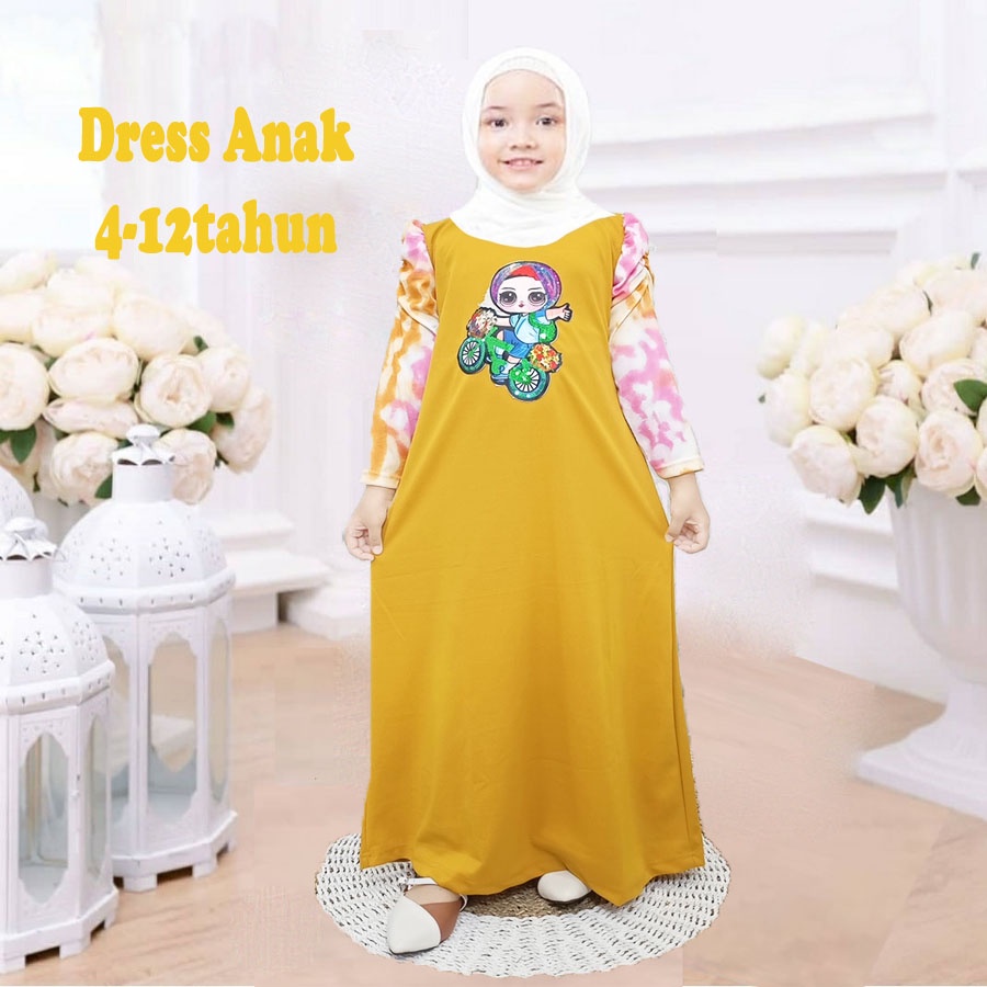 DRESS ANAK PEREMPUAN 4-12tahun CANTIK VIRAL TIEDYE LENGAN KERUT GL FASHION