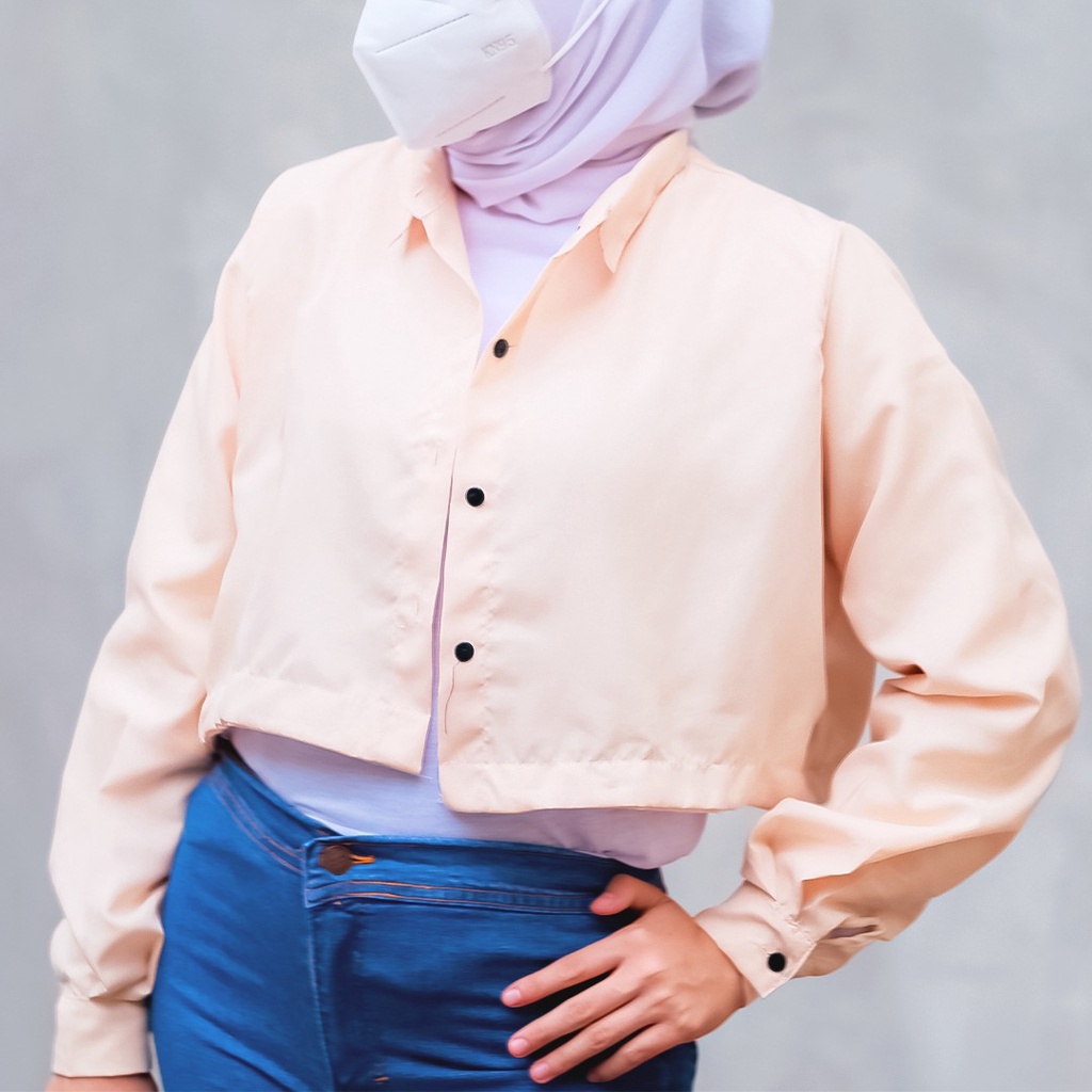 BEFAST - ZEC OOTD Kemeja HARUKA / Belfie Crop / Kemeja Crop Wanita Viral 2021 / Kemeja Lengan Panjang / OOTD Kemeja Wanita ala  Style korean