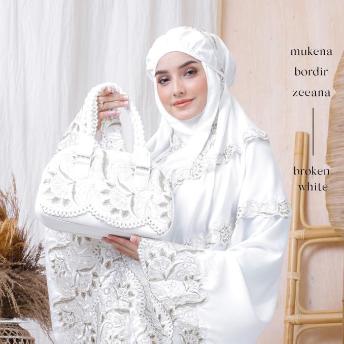 Mukena Dewasa Bordir Zeeana Broken White