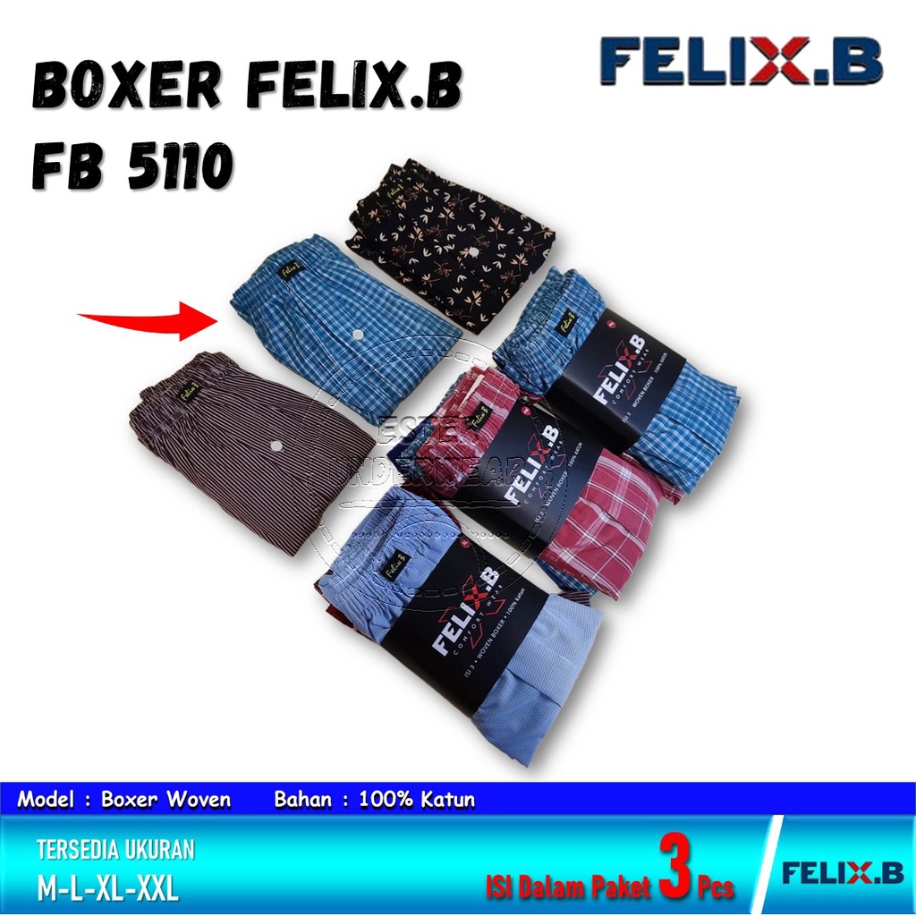 Felix.B Celana Boxer Woven Pria FB 5110 ISI-3Pcs