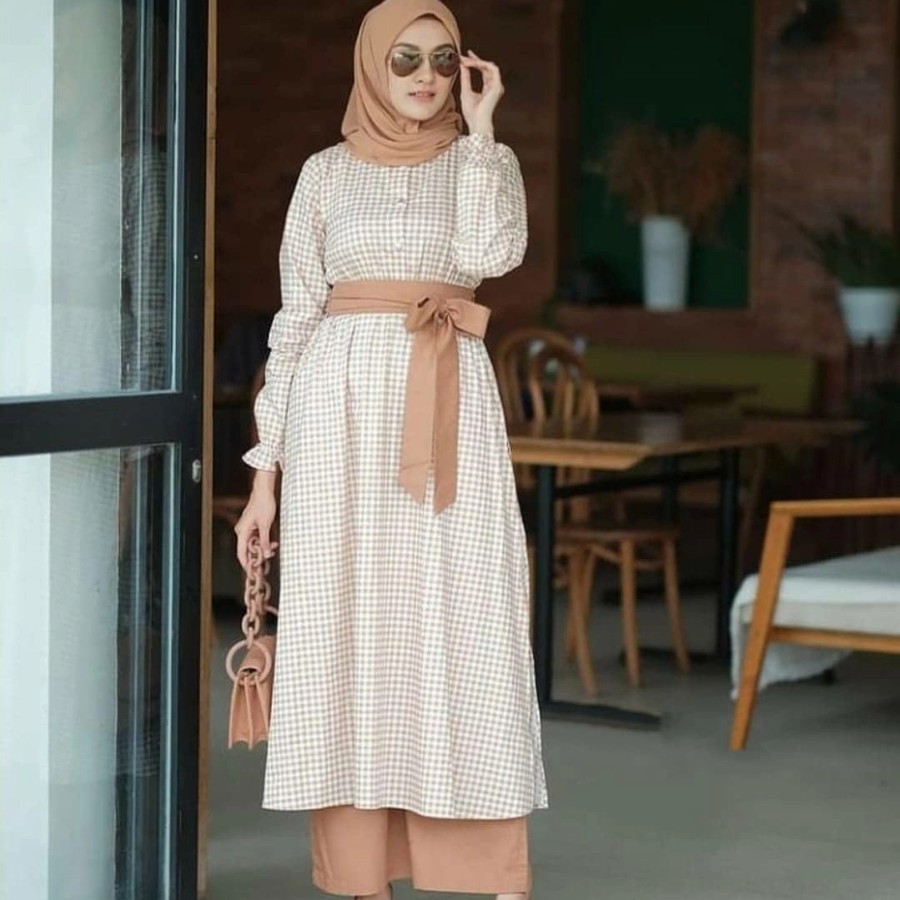 Baju Gamis Syari Wanita Terbaru Square Set Celana Katun Kotak Termurah Games Muslimah Gamus Murah