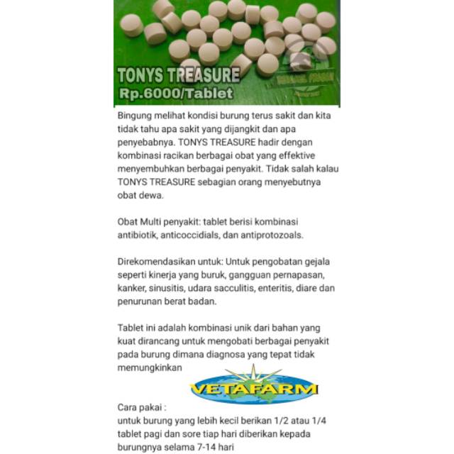 Obat dewa vetafarm tony treasure ampuh mengatasi sakit khusus burung dara merpati kolongan balap pos