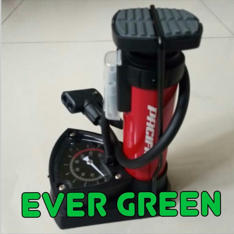 POMPA KAKI INJAK + METER from : ORIGINAL PACIFIC BIKE & EVER GREEN - alat isi angin ban sepeda motor