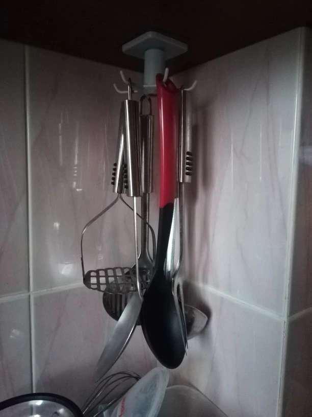 Gantungan Putar Dapur Aksesoris Spatula Kunci Sutil Peralatan Dapur Hook Tempel Kuat Serbaguna