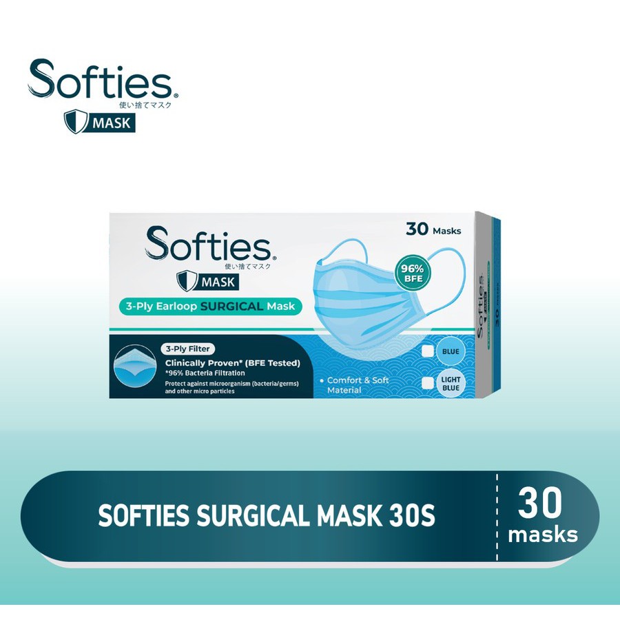 Masker Softies 3 Ply 50 Surgical Mask / Masker Medis / Masker Bedah - Isi 30 Batik