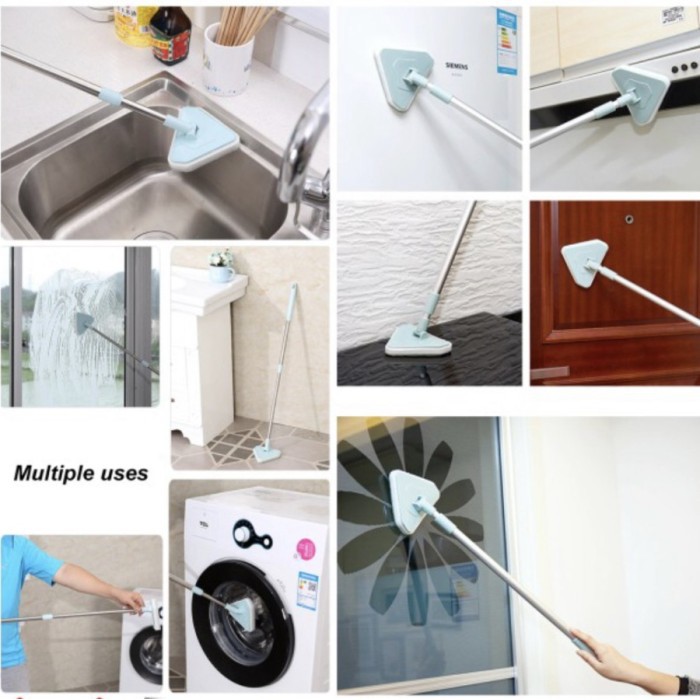 Pembersih kaca jendela serbaguna segitiga menjangkau sudut kecil SUPER MOP PEL LANTAI SEGITIGA Kaca Pembersih serbaguna triangle debu sarang laba laba cleaner wall tembok mop floor adjustable telescopic