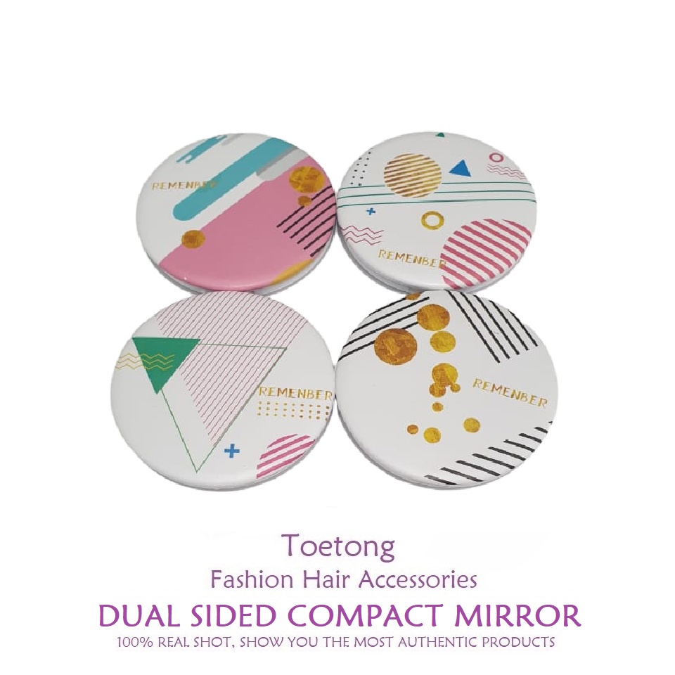 Cermin Rias Lipat Dua Sisi Diameter 7.5cm Kaca Makeup Bulat Portable Double Sided Compact Mirror-CL B(369F3)-REMEMBER