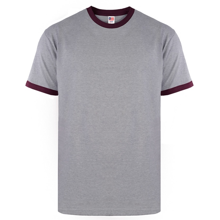 kaos pria  Part 2 - Kaos Polos New States Apparel 7250 Premium Cotton Ringer - Grey Maroon, S(O8V1) 