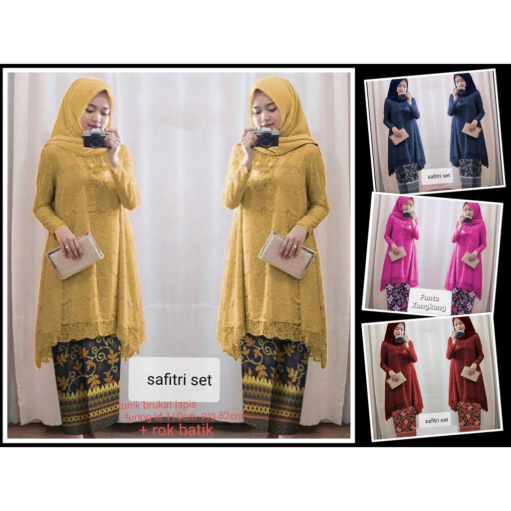 (REALPICT) Setelan Kebaya Modern SAFITRI Brukat / Kebaya Brokat Pesta Kondangan Wisuda