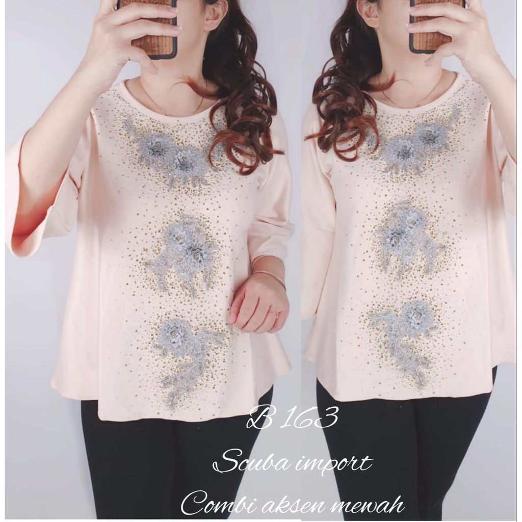 HOPYLOVY - Blouse Wanita Bahan Scuba Ella