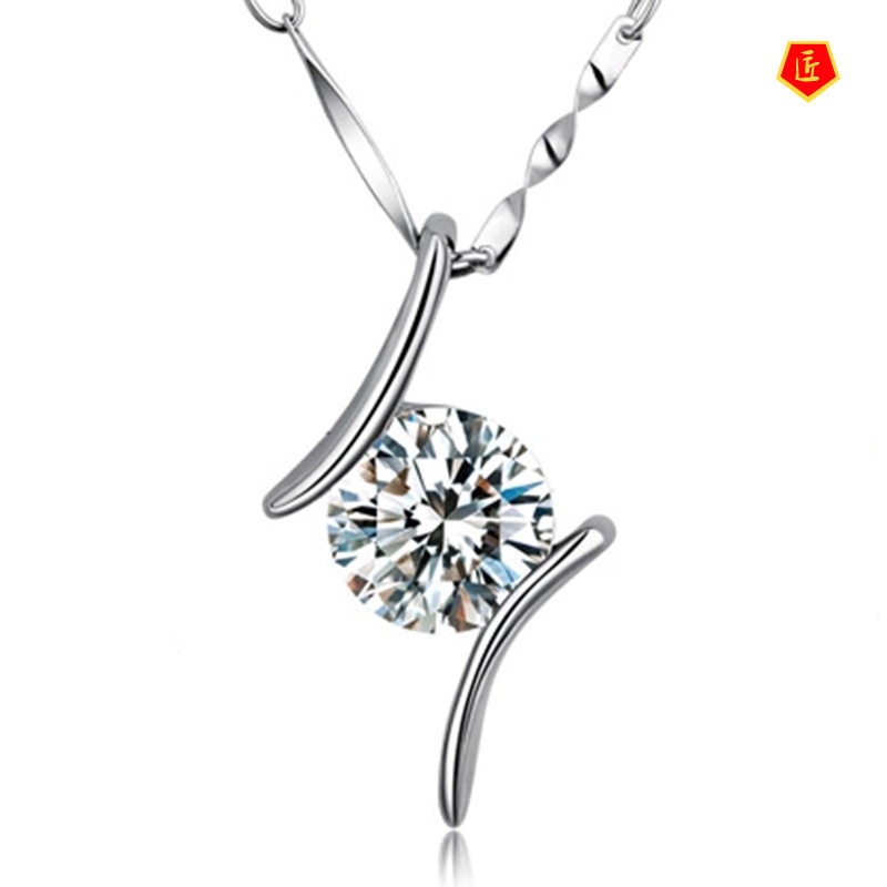 [Ready Stock]Silver Necklace Women's Korean-Style Crystal Pendant