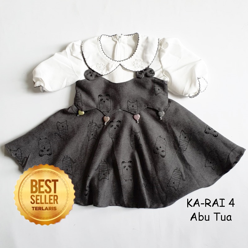 Baju Bayi Perempuan 6 12 Bulan Import Korea Dress Ulang Tahun Anak 1 Tahun Motif Kucing Bahan Kaos AdemKA-RAi 4