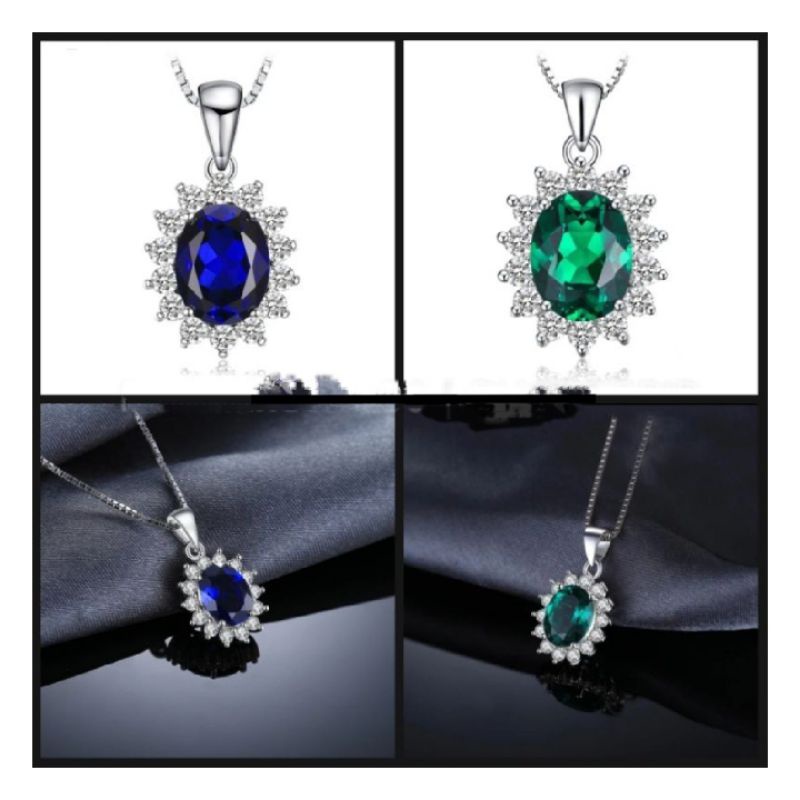 Perhiasan Kalung + Liontin Tittanium Red Ruby Blue Shappire Permata Model Cutting Zirconia