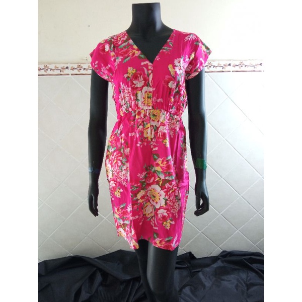 dress mano pendek wanita dewasa simpel motif bunga Bali